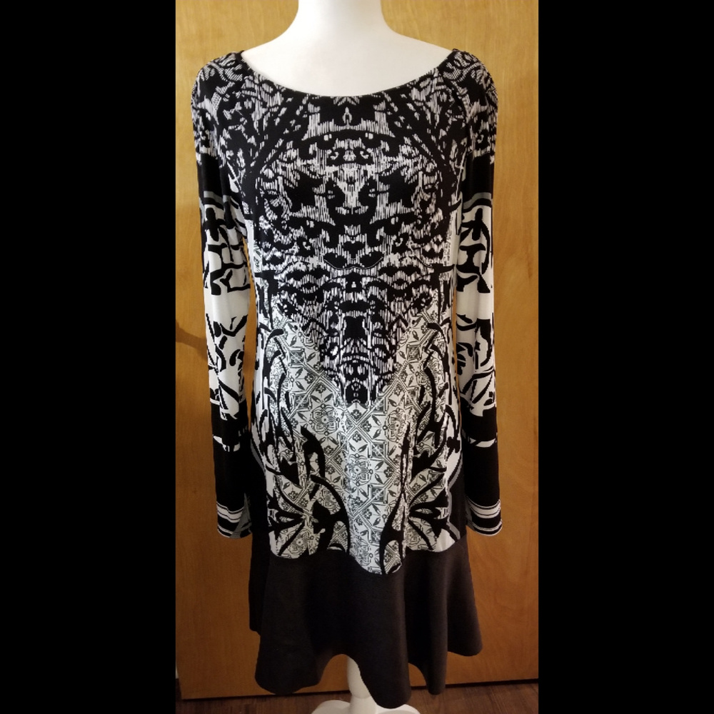 Hale Bob Black & White Peplum Dress Size Large